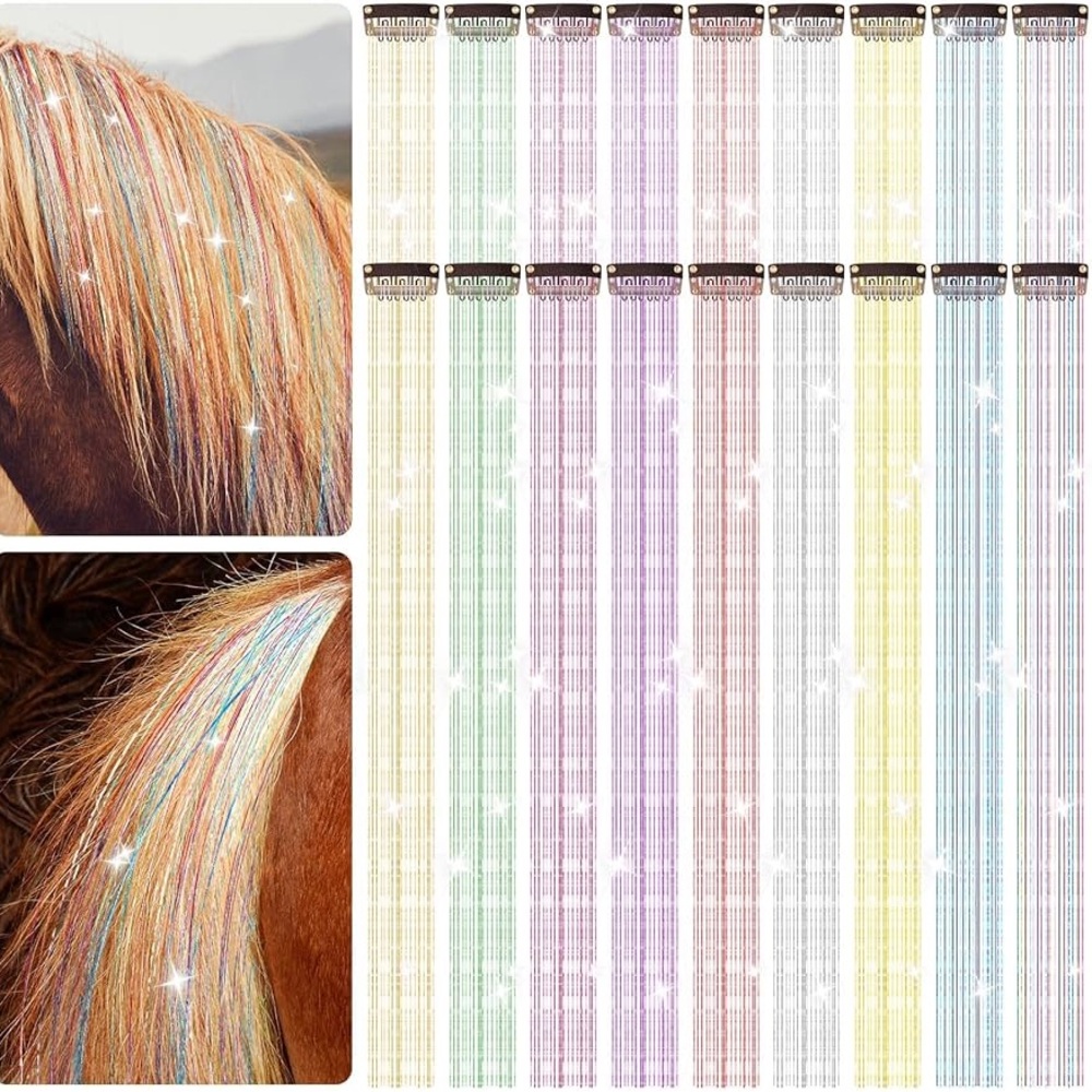 Juexica 18 Pcs Horse Bling Accessories Rainbow Mane Extentions
